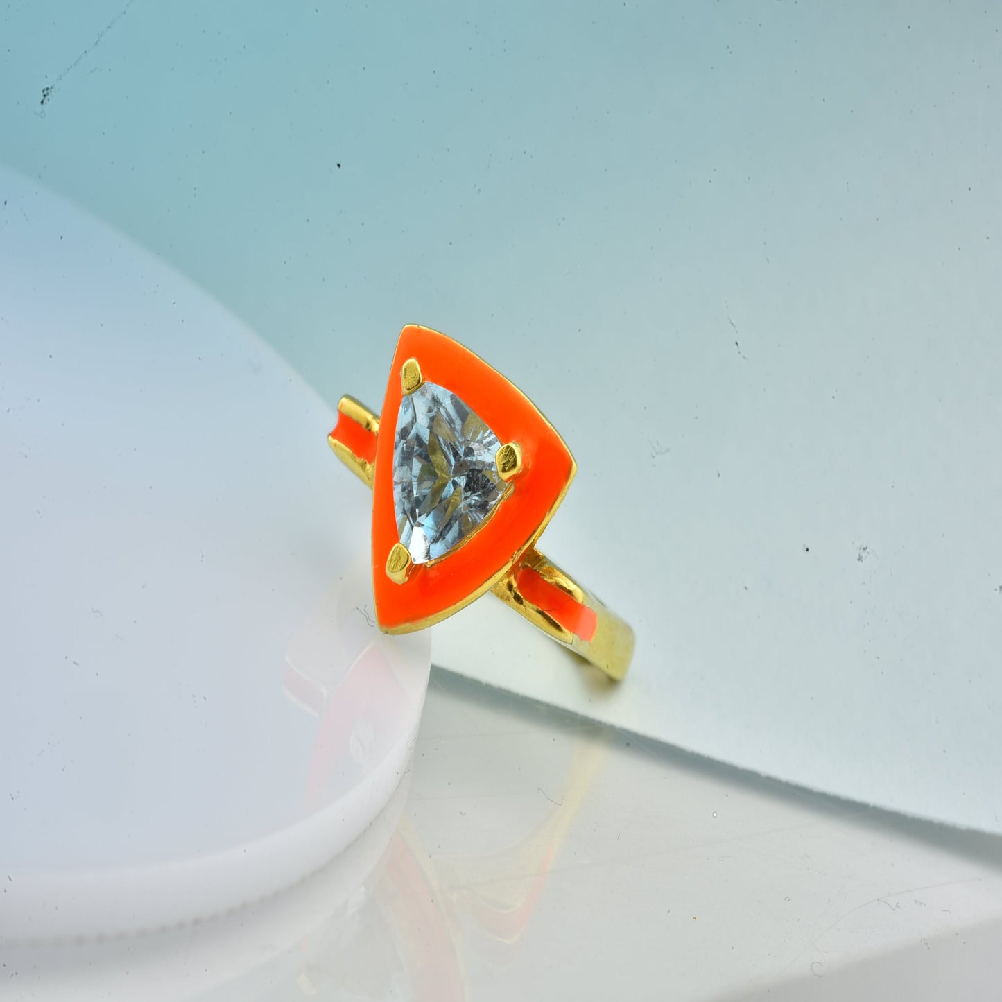 Single Stone Silver Triangle Ring