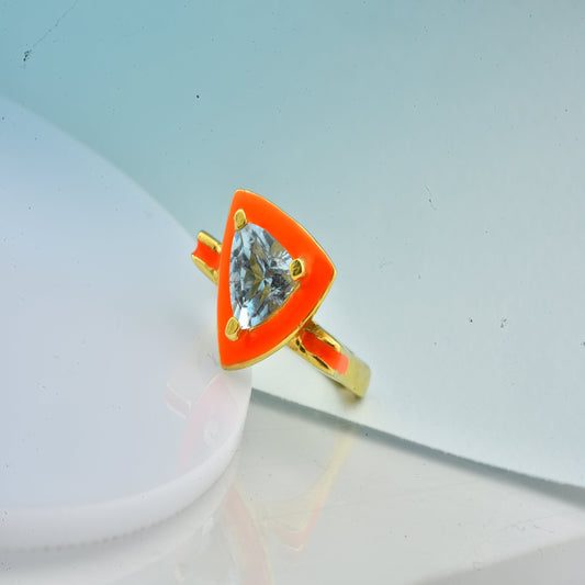 Single Stone Silver Triangle Ring